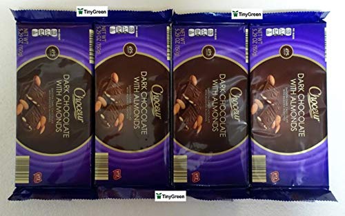 Choceur Dark Chocolate with Almonds Smooth Dark Chocolate with Roasted Almonds 49% Cocoa 5.29oz 150g (Pack of Four)