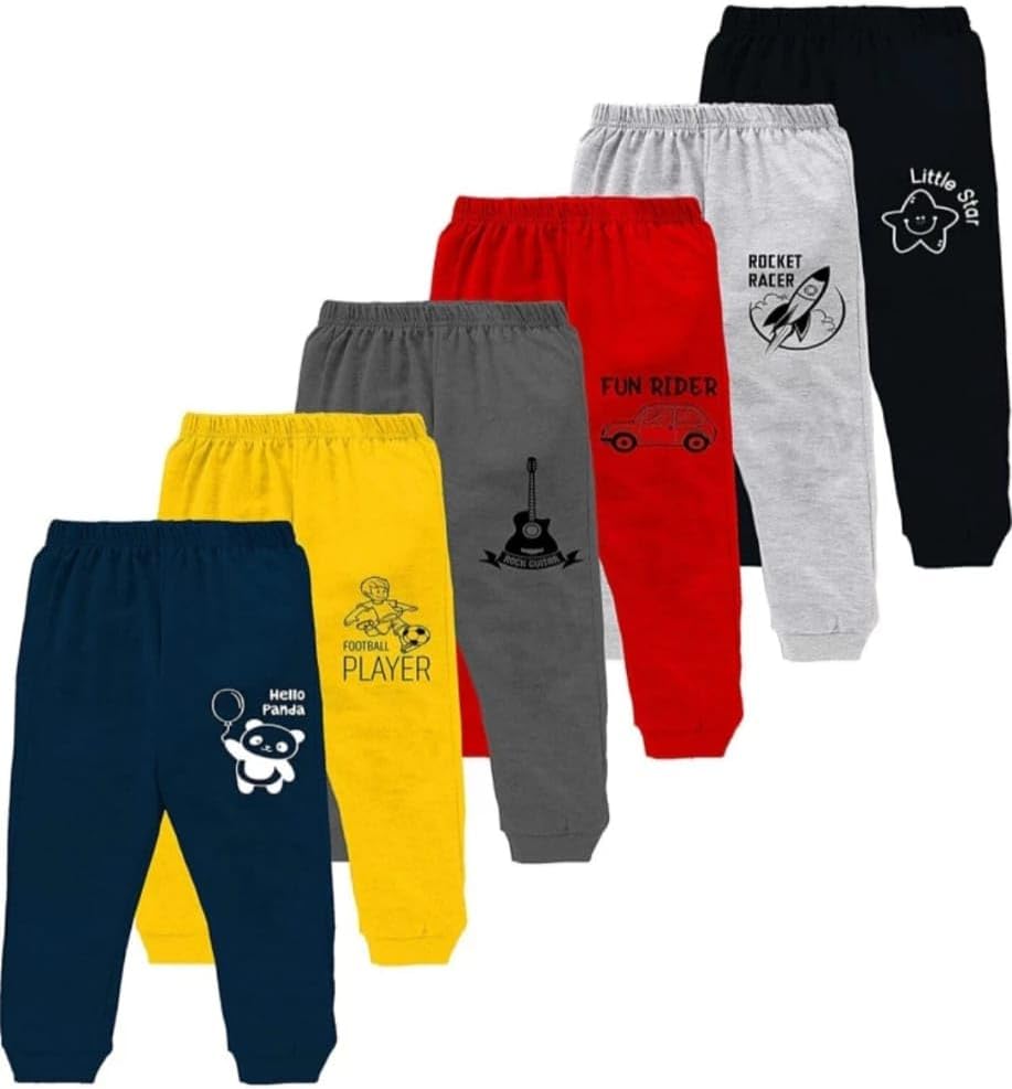Generic100% Cotton Boys Summer Track Pant - Regular Fit Printed Pants for Boy's, Multicolor (Pack of 6)
