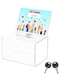Uniclife Acrylic Donation Box for Fundraising, Clear Suggestion Box with Slot and Lock, Ballot Box with Sign Holder, Plastic Storage Container for Voting Charity Tip Collection, 6.3