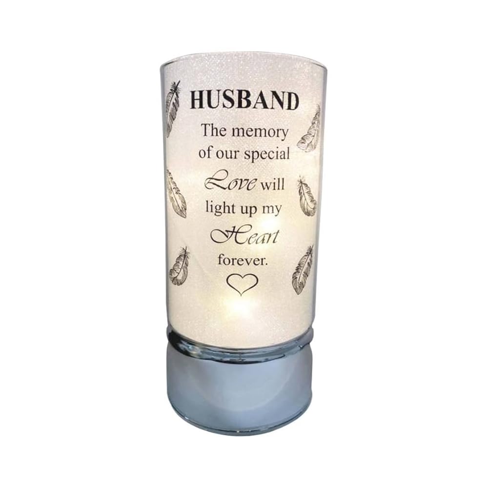 Memorial Light Tube Ornament for Garden & Graveside – Weatherproof Glass Remembrance Light with Engraved Verse | Sympathy & Memorial Gift for Loved Ones (20cm) (Husband)