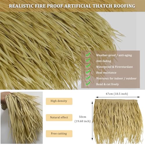 LJBD Künstliches Strohdach Palmdach Paneele Feuerfeste Synthetische Grasdach Anti-Aging für Tiki Bar Hütte Garten Terrassenschirmabdeckungen Hawaii Party Dekoration(Size:30pcs,Color:Lightyella)