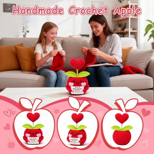 Zeokiar Back to School First and Last Day of School Teacher Appreciation Gifts for Women, New Preschool Teacher Gifts, Best Teacher Gifts, Thank You Teacher Crochet Apple Birthday Gift for Retirement by Zeokiar - Image 5
