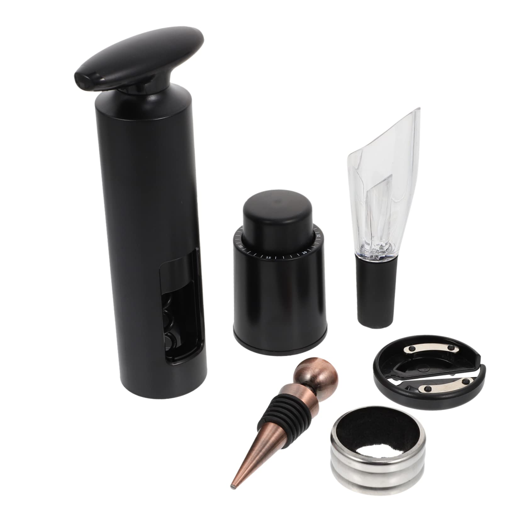 Cabilock 6pcs Black Rotary Corkscrew Set Accessories Kit for Decanting and Vacuum Sealing Wine Bottles Ergonomic Grip for All Traditional Bottles