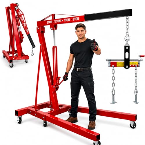 7000 LBS Engine Hoist with Leveler, 3 Ton Heavy Duty Folding Shop...