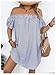 Floerns Women's Plus Size Striped Off Shoulder Short Sleeve Button Tunic Dress Blue and White XX-Large Plus