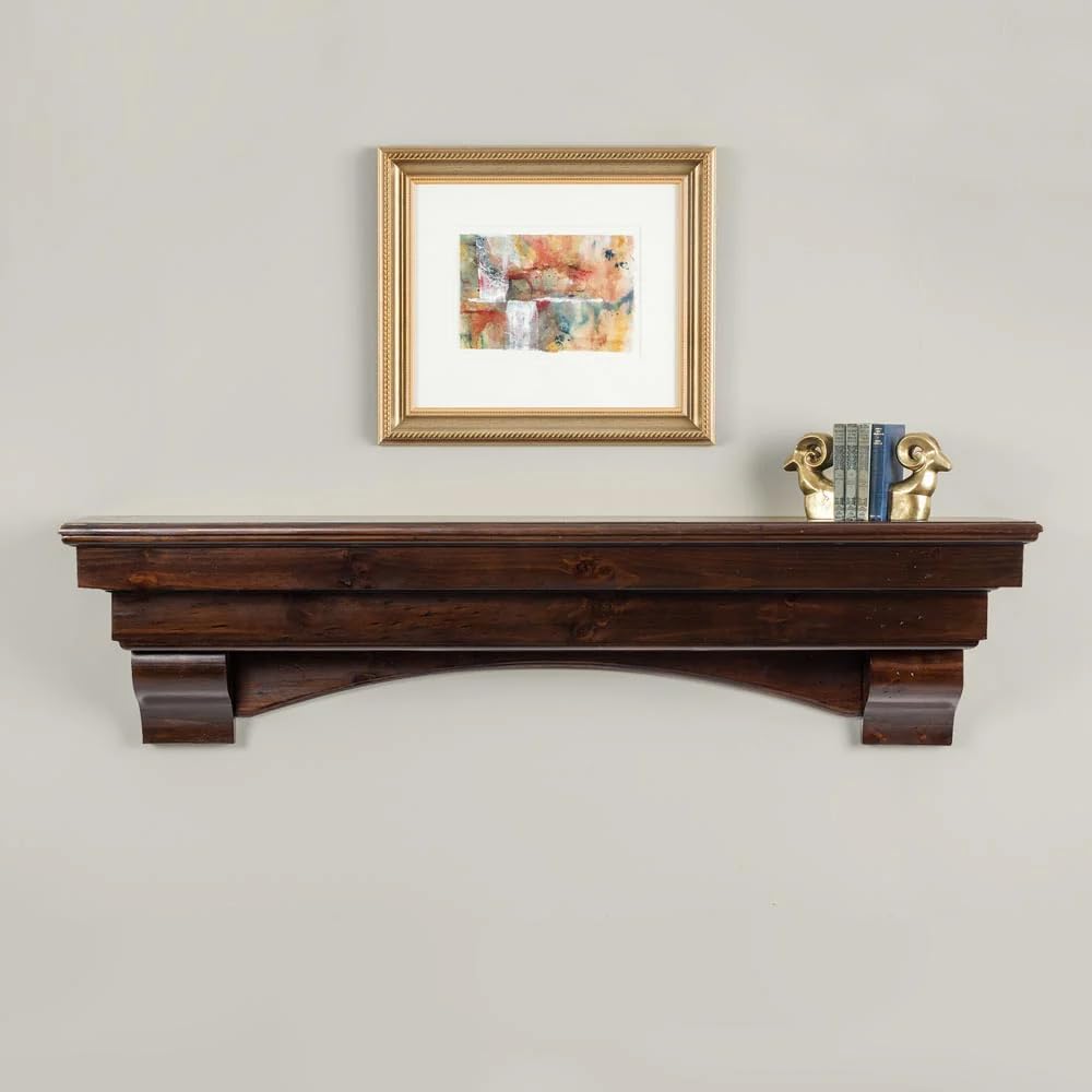 MANTELSDIRECT Mantels Direct Salem Wood Mantel Shelf with Arched Corbels - Cherry 48 Inch | Wooden Rustic Wall Mounted Shelf from Pine Wood - Perfect for Fireplaces, TVs &amp; Décor