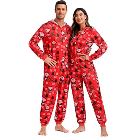 Kranchungel Christmas Onesies for Women Reindeer Christmas Pajamas Family Adults Xmas Pjs Funny Couples Pajamas Sets 16002Red-XS Cover