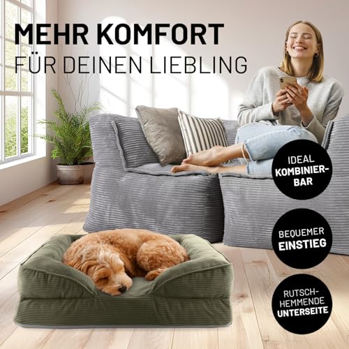 Lumaland orthopädisches Hundebett aus Cord | ergonomisches Hundesofa 70x60 cm - für kleine Hunde | Boden rutschfest | Füllung und Bezug waschbar | Hundekörbchen mit Memory Schaumstoff