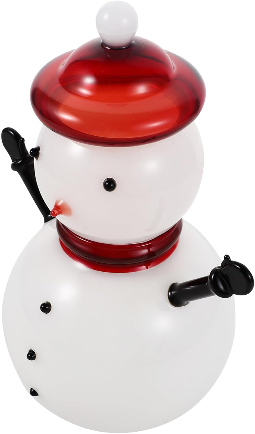 Wakauto Glass Snowman Candy Jar with Lid, Decorative Sweet Candy Container for Christmas Party and Holiday Home Décor, Small White Jade Glass Storage Jar