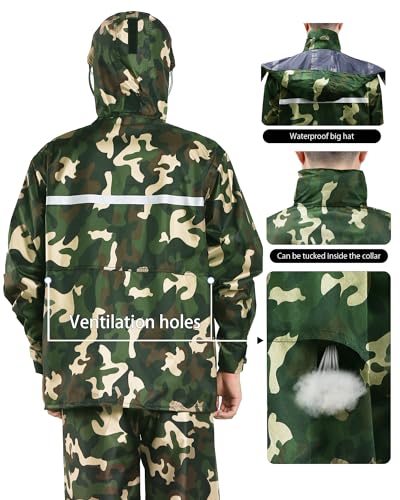 Image of iCreek Rain Suit Waterproof Jacket and Pants Hi Vis Raincoat for Men and Women Reflective Outdoor for All-Sport Work