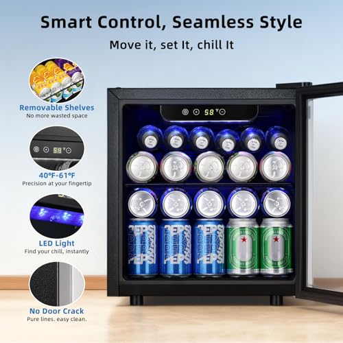 Image of Antarctic Star 48 Can Beverage Refrigerator, 12 Bottle Mini Fridge with Seamless Stainless Steel Glass Door, Digital Temperature Display, Countertop Wine Cooler for Home Bar, Office, Kitchen, Silver