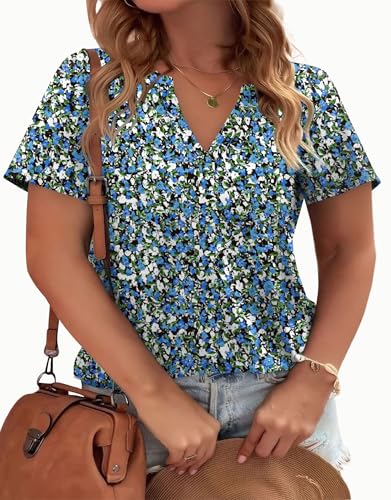 Image of WEESO Womens Tops Summer Short Sleeve V Neck Blouses Business Casual Loose Fit Tshirts Trendy Fashion Outfits