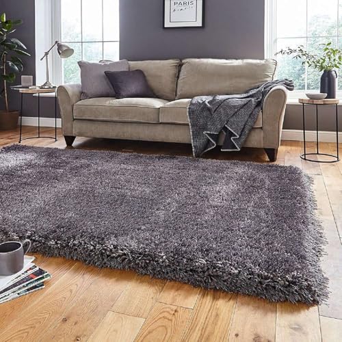 Image of Handcrafted Microfiber Dark Grey Shaggy Carpet 3x3 Feet Square with Thick Soft Plush Pile, Anti Slip Backing, Ideal for Living Room, Bedroom, Hall and Home Interior Decoration