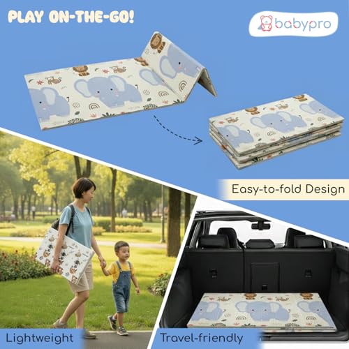 Image of BabyPro 6mm Reversible Baby Playmat, 6.5x4.5 ft Foldable Mat, Jungle Galaxy | Waterproof, BPA-Free XPE Foam, Non-Toxic Bounce-Back Cushion, XL