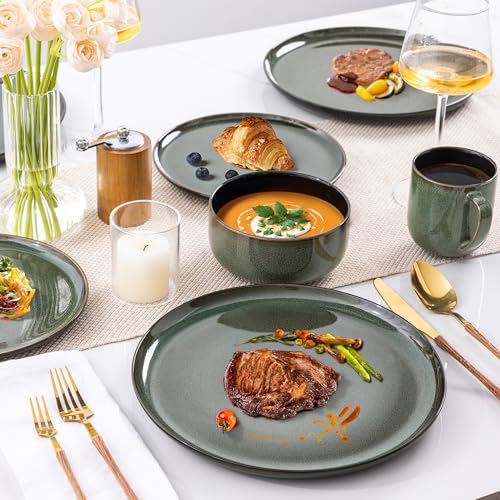 Image of LERATIO Ceramic Dinnerware Sets for 4,16-PieceReactive Glaze Plates and Bowls Set with Mugs,Highly Chip and Crack Resistant | Dishwasher,Microwave & Oven Safe Dishes set-Green