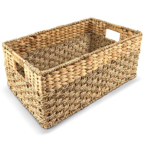 Medium Wicker Basket for Storage, Natural, Seagrass and Hyacinth Woven