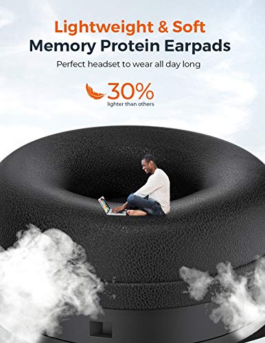 Mpow M5 Pro Bluetooth Headset with Microphone, Wireless Headphones for Cell Phone, Noise Canceling Headset with Charging Base for PC, Laptop, Truck Driver, Office, Call Center, Skype
