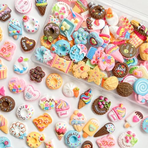 TANOKOX デコパーツ ミックス かわいい お菓子 スイーツ 食べ物 福袋 樹脂貼付けパーツ 樹脂カボション 可愛い 子供 デコレーションパーツ 手芸 ハンドメイド レジンパーツ（ミックスカラー）