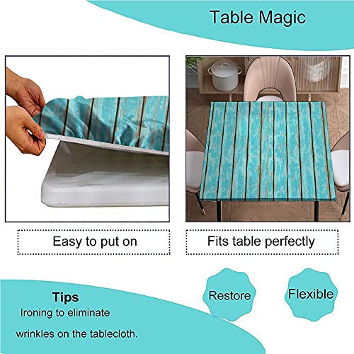 Paint Tablecloth Square Fitted, Antique Blue Wood Painting Table Cover Water Resistant Polyester Washable For Indoor Outdoor Party & Banquet Dinner, Fits Square Table Maximum 36 X 36 Inch #TOP2