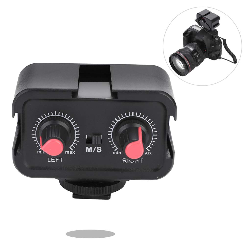 Topiky Mixer Mic per fotocamera, WS-V2 Mixer audio per microfono universale a 2 canali con ingressi da 3,5 mm per fotocamere e videocamere DSLR