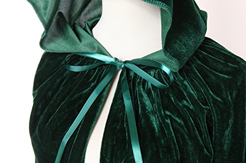 Diffly 39" Kids Velvet Hooded Cape Unisex Halloween Cloak For Devil Witch Wizard Halloween Christmas Cosplay (Green) #TOP3