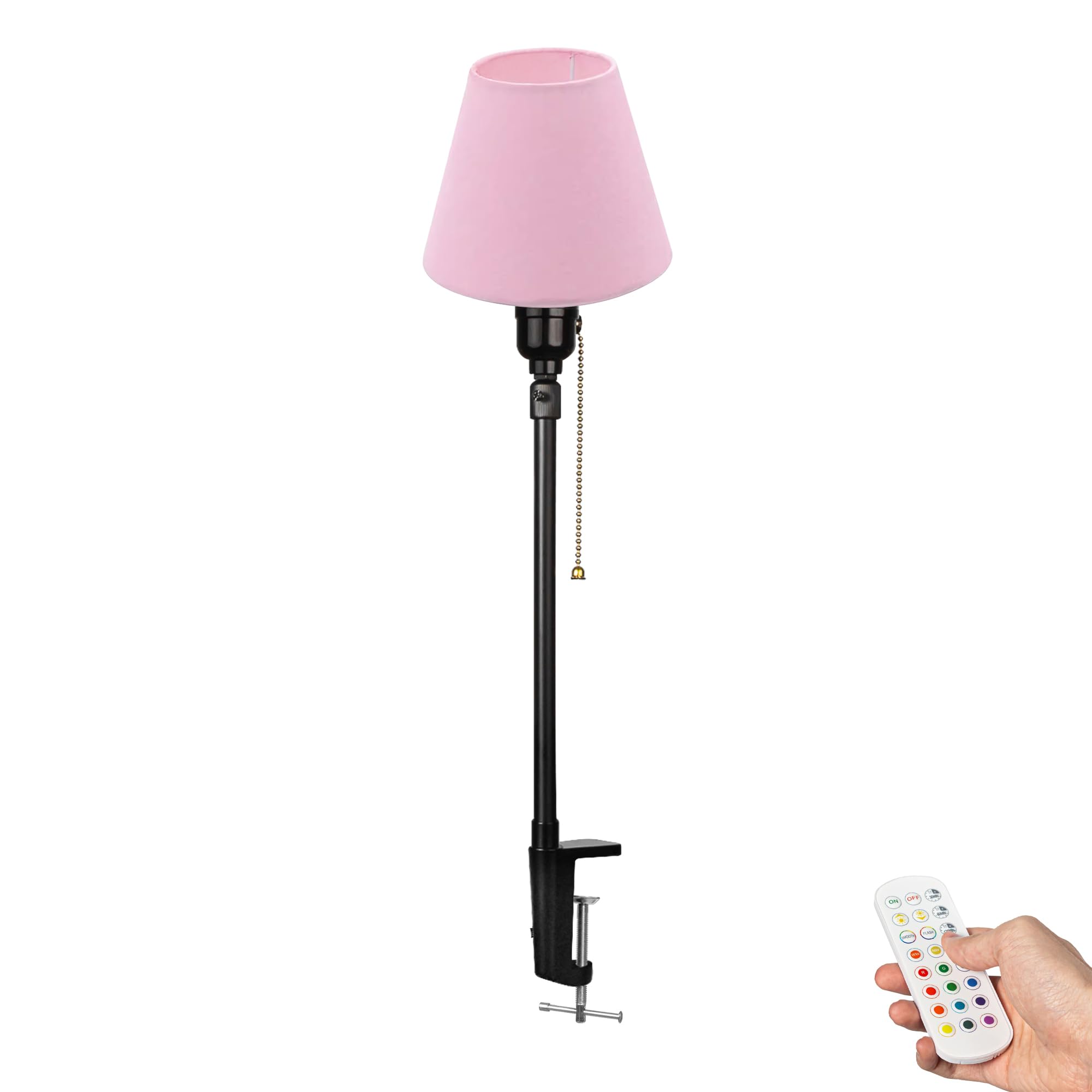 Wiederaufladbar Klemmleuchte mit Fernbedienung, Einstellbare Höhe Clip auf Schreibtisch Leselampe,Rosa Dimmbar Clamp Nachttischlampe mit Flexarm für Nachttisch Schreibtisch- DZ0031