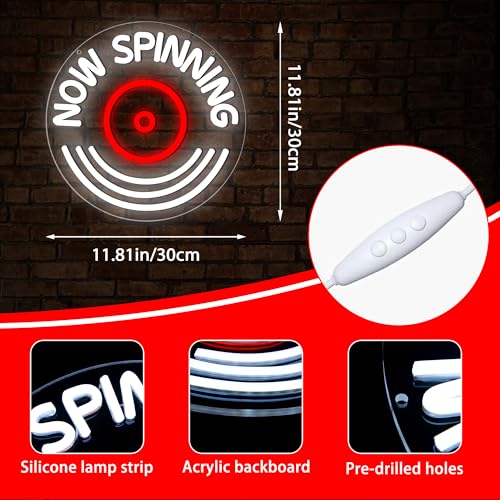 Image of Now Spinning Neon Sign for Wall Decor Music Neon Light for Man Cave
