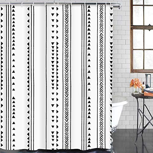 Tompop Shower Curtain Gray African Triangle Stripes Boho Bohemian Herringbone Pattern Monochromatic Black White Modern Geometric Bathroom Waterproof Polyester Fabric 72 X 72 Inches Set With Hooks #TOP1