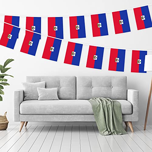 G128 Haiti Haitian Bunting Banner | Flag 8.2 x 5.5 Inch, Full String 33 Feet | Printed 150D Polyester, Decorations For Bar, School, Festival Events Celebration 1