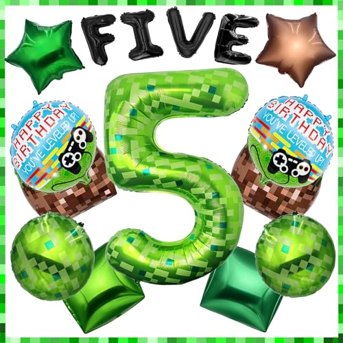 40 Inch Green Pixel Miner Number 5 Balloon Set