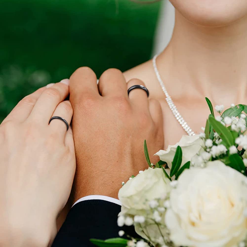 Zakk Bague Hommes Femme en noir poli Tungstène Alliance Bande de Bague Mariage de fiançailles Promesse Anneaux 2mm 4mm 6mm 8mm