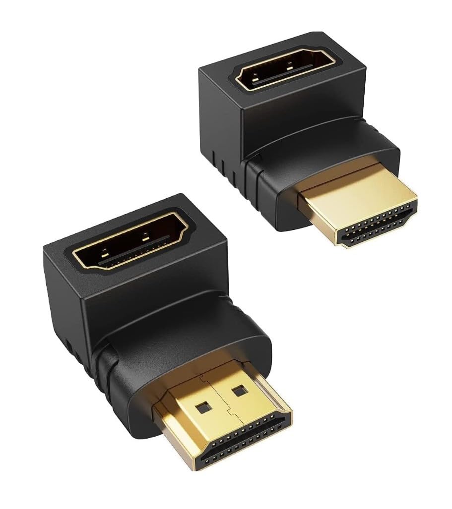 Pencilupnose 2 Pack HDMI to HDMI Adapters, 90 & 270 Degree HDMI Adapter for TV, Projector, Monitor, Male to Female 4K 3D Full HD Gold Plated
