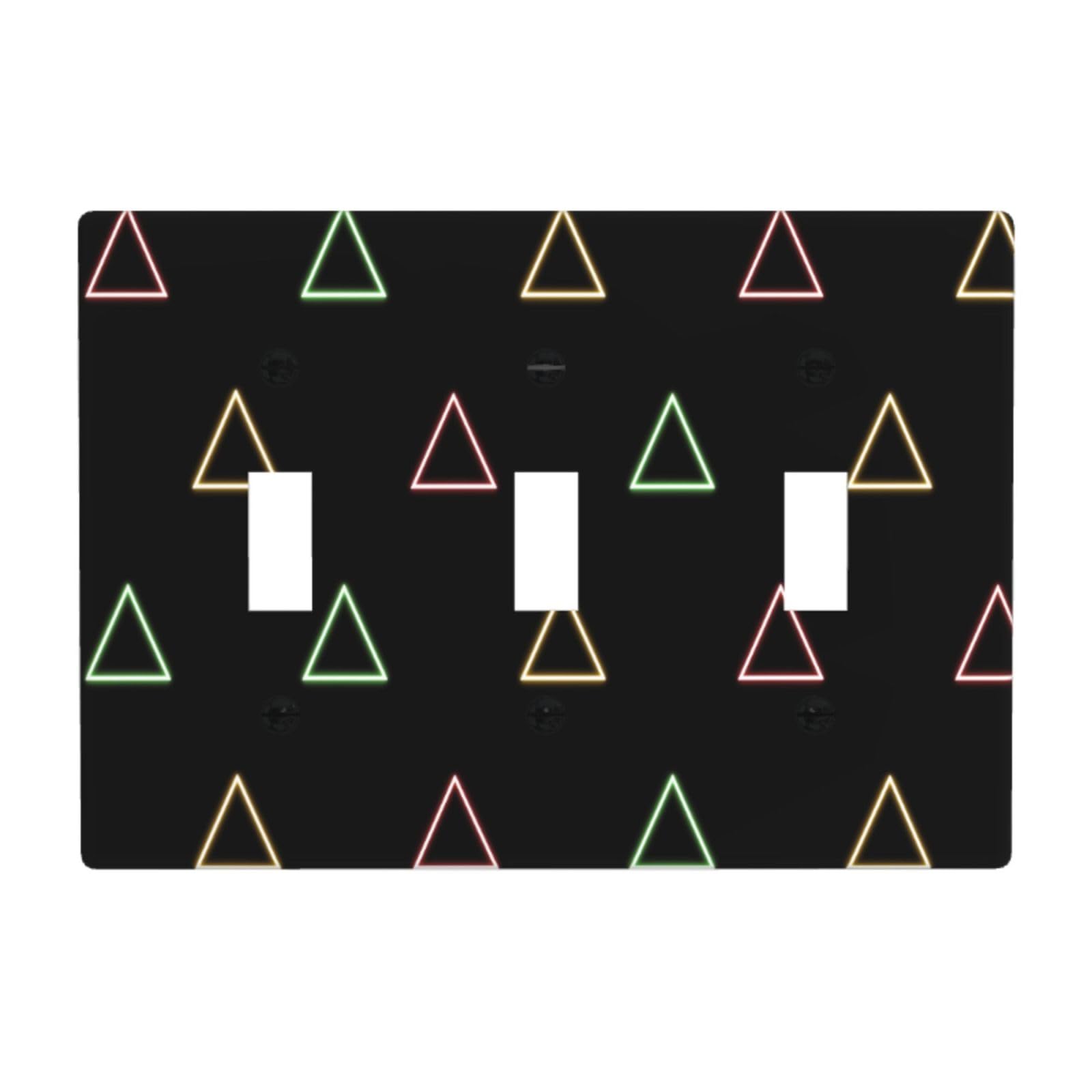 Glowing Neon Triangles Light Switch Covers 3 Gang Triple Toggle Wall Plate Switchplate Electrical Faceplate for Bathroom Kitchen Bedroom Decor