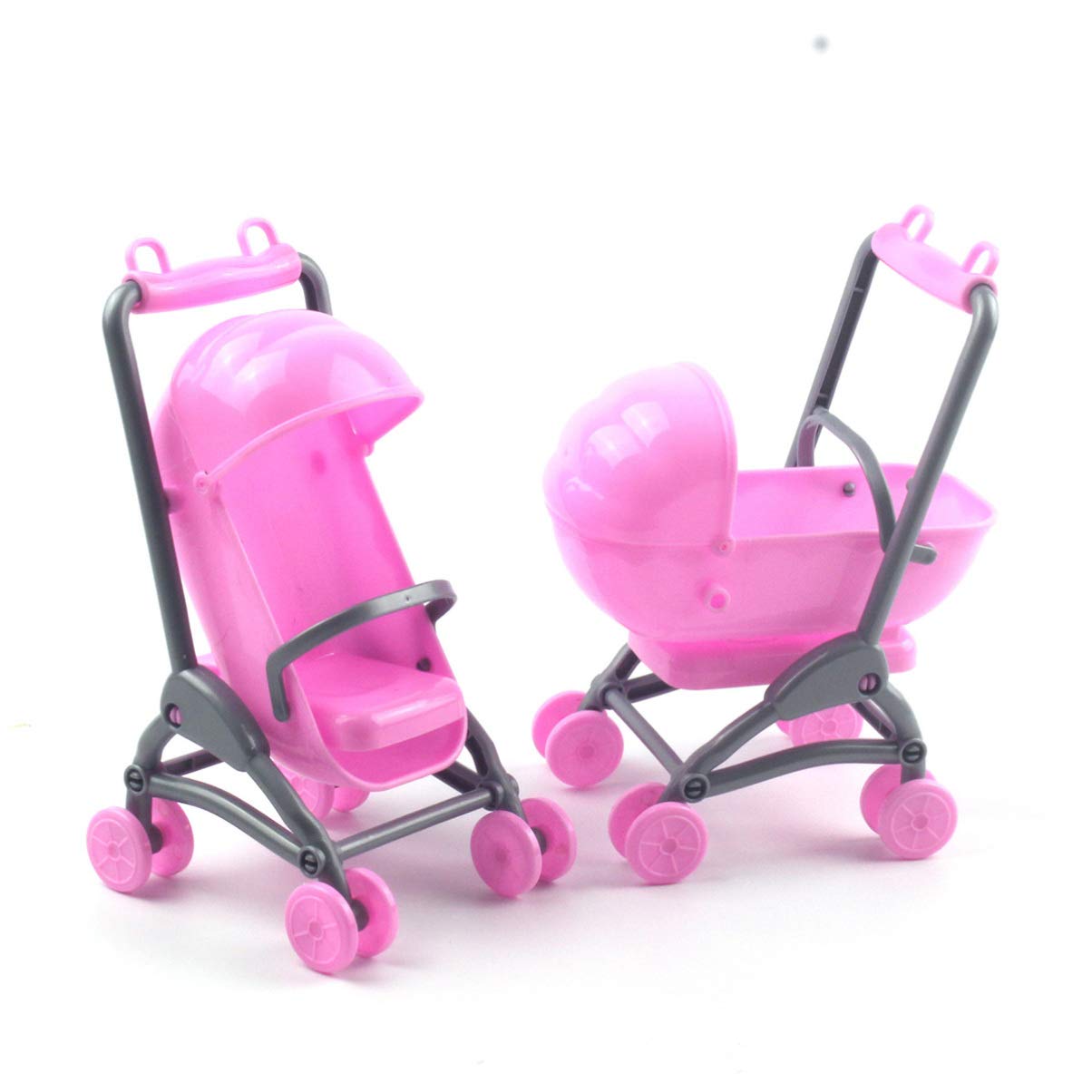 Toddmomy 2Pcs Miniature Stroller Toy Dollhouse Miniature Baby Carriage Plastic Dollhouse Furniture Nursery Doll House Accessories (Easy Assembly, Doll