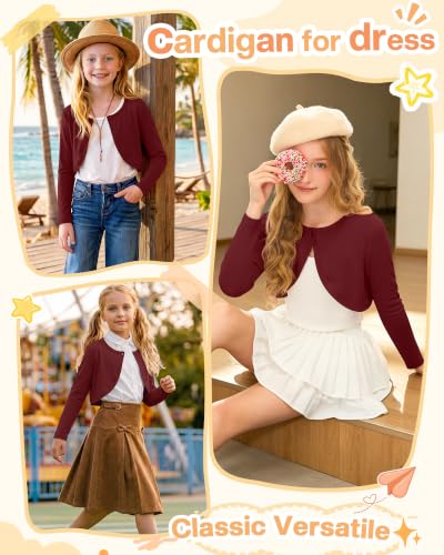 Image of Girls Uniform Cardigan | Cropped Bolero Shrug with Long Sleeves, Button Front Knit Sweater, Soft Preppy School Cardigan for Cute Daily Wear