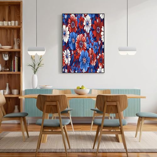 Impresión sobre lienzo sin marco de 60x80cm con diseño de plantas retro azul y rojo