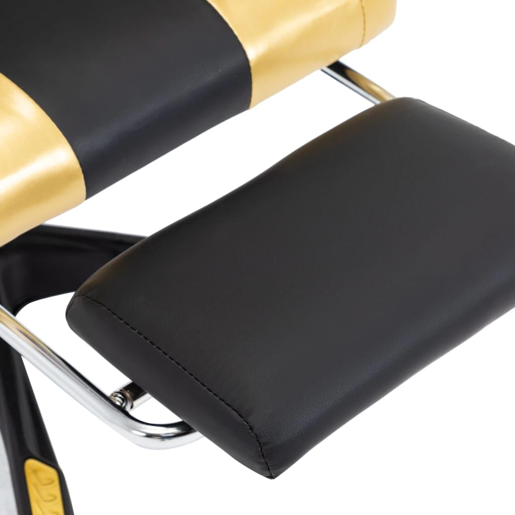 Silla de gaming con reposapiés, color dorado y negro, piel sintética, altura regulable, ergonómica, giratoria con soporte para la cabeza y lumbar, para trabajar cómodamente y jugar en la