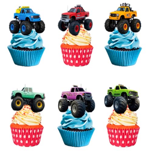 24Pcs Monster Truck Cupcake Toppers Picks Monster Car Theme Birthday Party Decorations Boys Girls Baby Shower Kids Birthday Party Cake Decorations Supplies