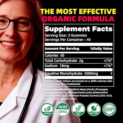 Image of Allcoovita Creatine Monohydrate Gummies for Men & Women. Boost Focus,Strength, and Endurance, Anti-Melting Formula, Vegan, Gluten-Free, Non-GMO,(Pineapple & Watermelon 135 ct)