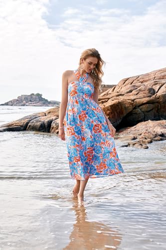 Image of GRACE KARIN Womens Summer Floral Dresses 2026 Boho Maxi Dress Flowy Halter Sundress Casual Vacation Beach Clothes with Pocket