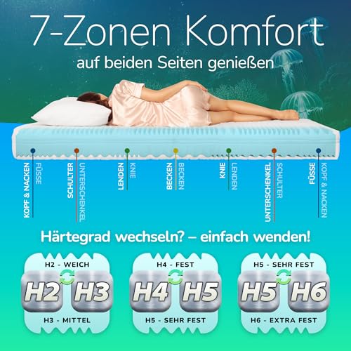 MSS e.K. Aqua Deluxe - 7 Zonen Wellness Kaltschaummatratze - 90 x 180 cm x 16 cm (Kernhöhe 14 cm) - Härtegrad H2 & H3 - Matratze Wendematratze Kaltschaum Oeko-TEX