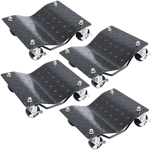 PeakTow PTT0101 Black Heavy Duty 6000 LBs Total Capacity Tire Wheel Car Vehicle Dolly with Double Ball Bearing Caster Wheel Pack of 4