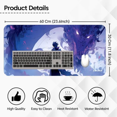 Image of Sounce Anime Series DragonWarrior Anime Mouse pad with Anti-fray Stitching, Waterproof Surface & Non-Slip Rubber Base Stitched Edges Gaming Mouse Mat for Laptop | Office & Home Use (60cmx34cm)