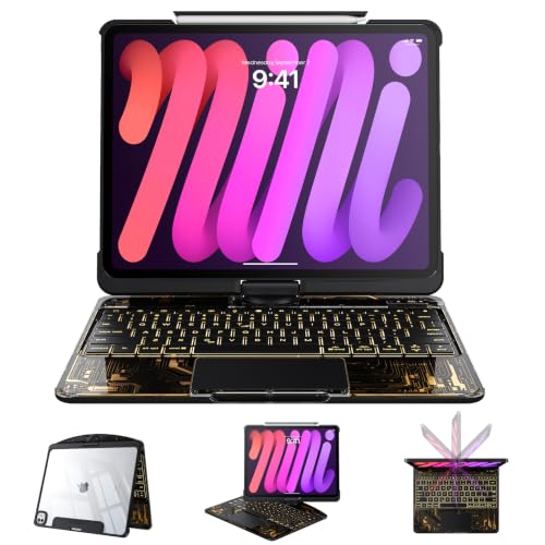 Image of Clear Case with Keyboard for mini 7 A17 Pro(2024) & Mini 6 (2021) 8.3 inch, 360+180 Rotating iPad Keyboard, LCD Display, Pencil Holder, 7-Color Backlit, Multi-Touch Trackpad, Black