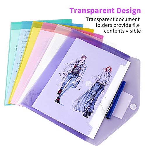 11 Pack Plastic Poly Filing Envelopes, Clear Document Folders US Letter A4 Size File Envelopes with Label Pocket & Paste Button for School Home Work Office Organization, 6 Assorted image 8