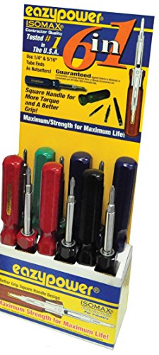 Image of Eazypower 86348 12-Pack Red 6-in-1 Screwdriver, R1 /R2 Square Recess; #1 /#2 Phillips; 1 /4 and 5 /16-inch Nut Setters