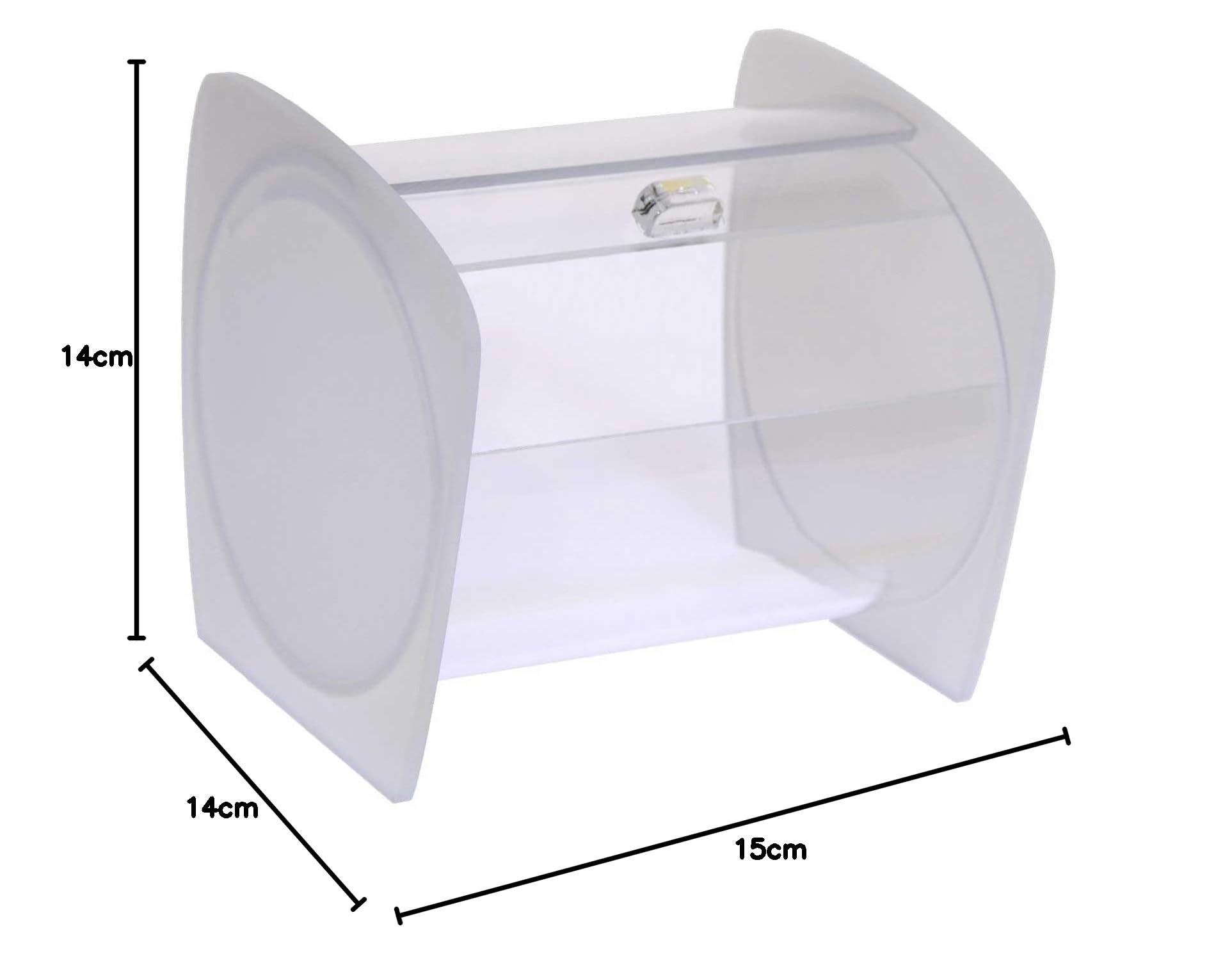 Portacaramelle confezionate sezione circolare in plexiglass trasparente e con pannelli laterali in plexiglass satinato - Misure totali: L 15 x P 14 x H 14 cm