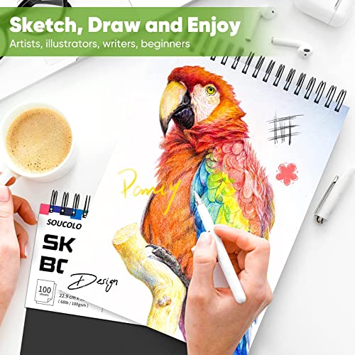 Image of Soucolor Sketch Book,3 Pack 9 inchx12 inch Sketchbook for Kids Drawing Paper Pad | 300 Sheets Spiral Bound, Acid-Free 68lb /100gsm Art Paper for Kids Artists, Perforated Pages Suitable for all dry media
