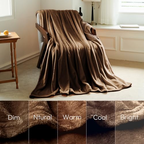 Image of NANPIPER Queen Size Blanket - Lightweight Soft Fleece for Adults All-Season Coffee Brown 90 inchx90 inch