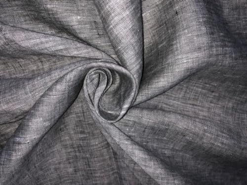 Lin bicolore anthracite X ivoire 147,3 cm de large au tombé fluide et élégant